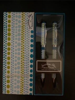 New Jonathan Adler Blue and Green Polka Dot Pen & Pencil Set